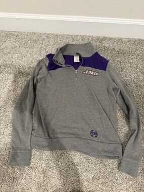 PINK Victoria's Secret Gray and Purple JMU Quarter-Zip Sweatshirt